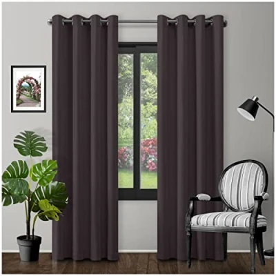 Image of Eyelet Top Blackout Curtains Large Door Thermal Insulated Panels For Bedroom/Living Room, Charcoal, 66X90 Inch