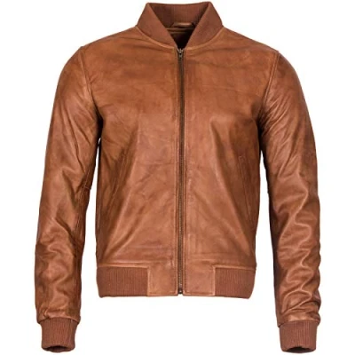 Image of Infinity Leather Mens Retro Varsity Bomber Jacket Pretoria Brown Size 3XL
