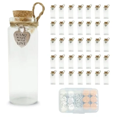 Image of LOYONAL Small Glass Bottles With Cork Stopper 35 Pcs 20 ml Mini Wishing Jars Wedding Favour Craft