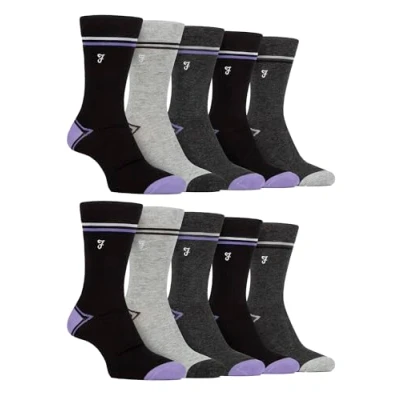 Image of Farah 10 Pairs Multipack Mens Bamboo Dress Socks Bright Cotton with Gentle Grip Top (6 11, Black/Purple)
