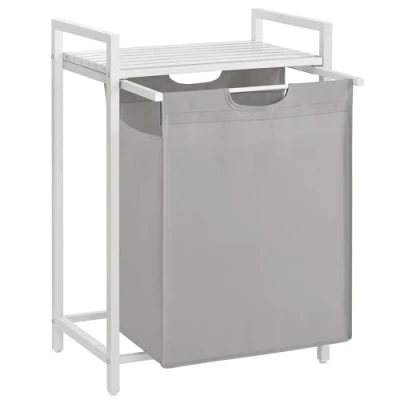 Image of VASAGLE Laundry Basket, Hamper, Pull Out and Removable Bag, Shelf, Metal Frame, 65 L, 50 x 33 72 cm, Dove Grey BLH101W03