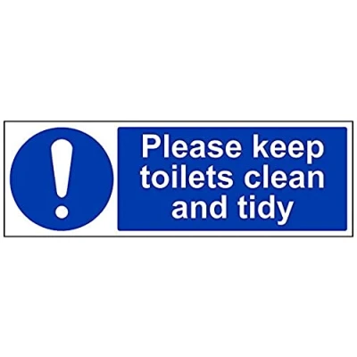 Image of VSafety Please Keep These Toilets Clean And Tidy Sign Landscape 450mm x 150mm Self Adhesive Vinyl