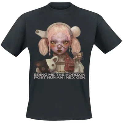 Image of Paradiso Clothing Bring ME THE Horizon NEX GEN Cover Print Tshirt, Women&#039;s, Size: Medium, Black