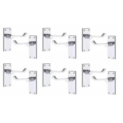 Image of Golden Grace 6 x Pairs of Victorian Scroll Polished Chrome Lever Latch Door Handles 120mm Long Premium Quality