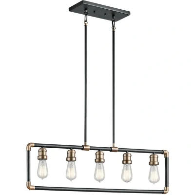 Image of Imahn 5 Light Ceiling Chandelier Pendant Bar Black, Natural Brass, E27