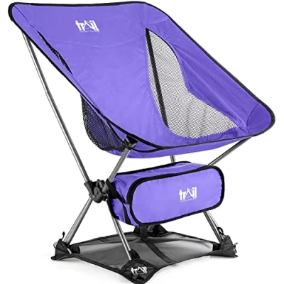 Image of Trail Hawk Lightweight Camping Chair Portable Compact Ultralight Folding Seat with Ground Mat and Bag (Purple)