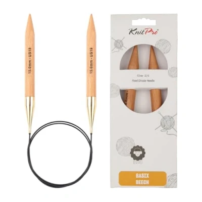 Image of KnitPro KP35359 120 cm x 15 mm Basix Fixed Circular Needles, Birch