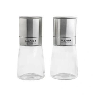 Image of Sabatier Salt and Pepper Set Marseille Stainless Steel Refillable Grinder for Kitchen Cooking. Refill with Table Or Himalayan Salt, Spices Seasoning Serving Food. Hand Utensil.