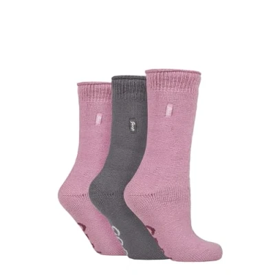 Image of Jeep Ladies Thermal Boot Socks &#039;Renegade&#039; 2.3 TOG Warm, Cushioned, Chunky for Outdoor Walking in Winter Size 4 8 3 Pair Multipack Grey Rose