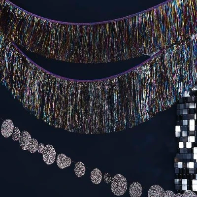 Image of Ginger Ray Christmas Multicoloured Tinsel Garland Hanging Decoration 2 Pack