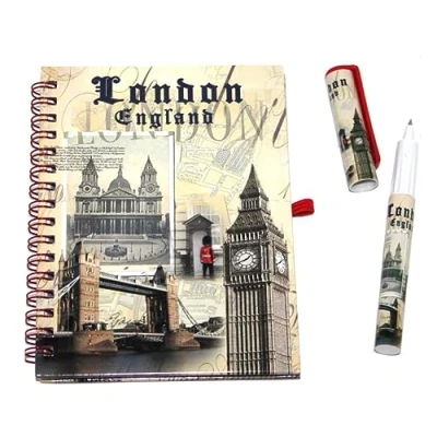 Image of Stationary Set of 1 London Souvenirs Notebook Notepad Pen British Gift Famous Landmark Icons Diary &amp; England UK Note Pad