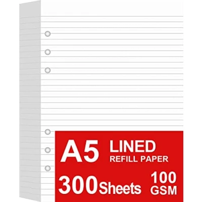 Image of (3 Pack) A5 Lined Paper Refill, 300 Sheets/600 Pages Refill for Large Leather Journal/Filofax Binders, 6 Holes Punched, 100gsm Ruled White Filler Paper, 5.8&#039;&#039; x 8.2&#039;&#039;