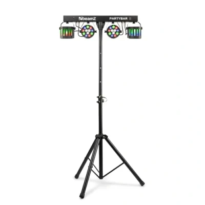 Image of BeamZ PartyBar2 Disco Party Light Bar with Tripod Stand All in One DJ Lighting System Featuring Derby and Par Lights, Sound Activation &amp; DMX Control for Parties, DJs Events