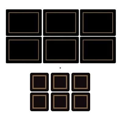 Image of Pimpernel Classic Black, 6 Placemats + Coasters