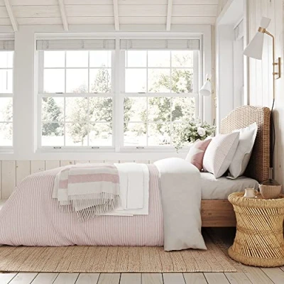 Image of HELENA SPRINGFIELD TICKING STRIPE COVER SET PINK