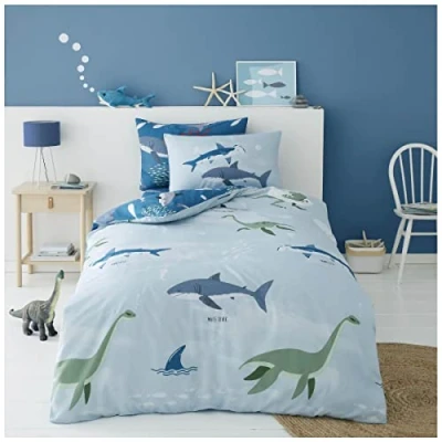 Image of GC GAVENO CAVAILIA Fish Shark Duvet Cover Single, Water Wave Kids Bedding Sets, Reversible Sea Life Quilt Bedset, Blue