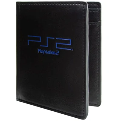 Image of Original Hardware PS2 Entertainment Console Greatness Awaits! Wallet Bi Fold Coin Pocket &amp; Card Holder, Black