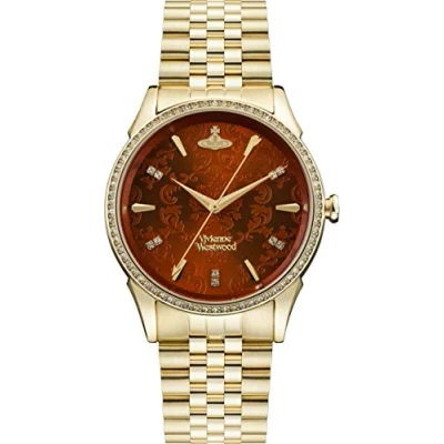 Image of Vivienne Westwood The Wallace Ladies Quartz Watch with Orange Dial &amp; Gold Stainless Steel Bracelet VV208GDGD