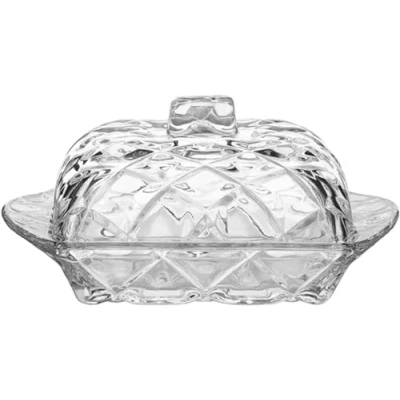 Image of PEPAXON Glass Butter Dish with Lid Transparent Serving Tray Container 16.8x11CM (A)