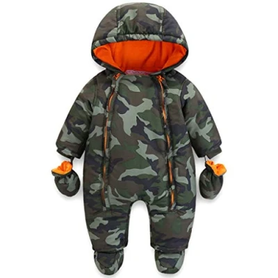 Image of JiAmy Baby Winter Hooded Romper Snowsuit with Gloves Booties Cotton Jumpsuit Outfits 6 9 Months
