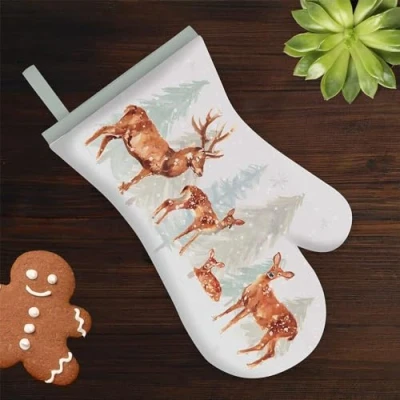 Image of Forest Family Deer and Stag Pair of Cotton Oven Gloves