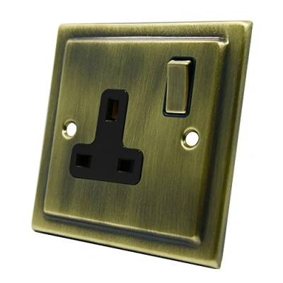 Image of AET VAB1GSOCBB Victorian Antique Brass 1 Gang Socket 13 Amp Single Electrical Plug Socket, 240 V