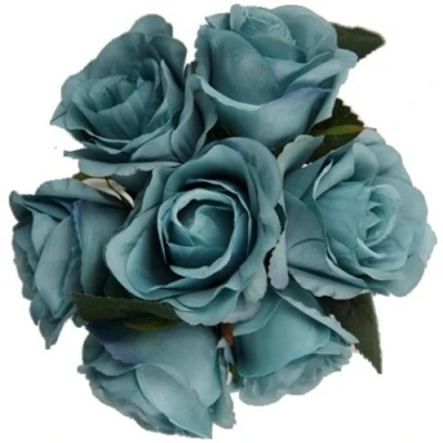 Image of FS 31cm Artificial Teal Blue Rose Bouquet / Bundle with 7 large flower heads Home Wedding