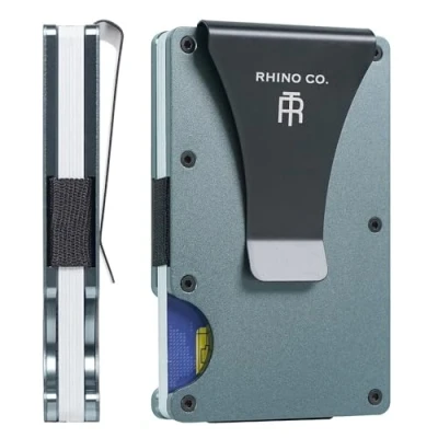 Image of RHINO CO. Minimalist Metal Wallet RFID Blocking Credit Card Holder with Cash Clip Slim, Secure, Small and Stylish (Gun Grey)