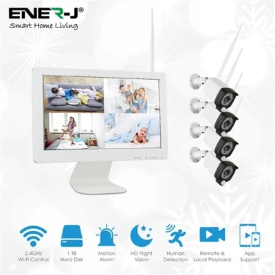 Image of Ener J Premium Wireless CCTC Kit with 4 x Outdoor Bullet Cameras, 15.6 monitor &amp; 8CH NVR 1TB HDD pre installed
