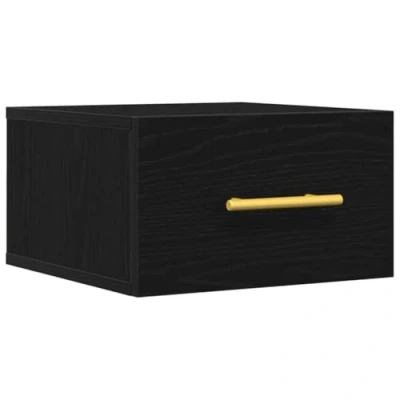 Image of vidaXL Wall Mounted Bedside Cabinet Black Oak Particle Board Compact Rectangular Lowboard for Bedroom/Living Room Matte Finish with Drawer