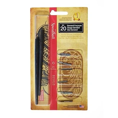 Image of Speedball No. 20 General Purpose Pen Set, 2 Holders, 6 Nib Tips, For Ink Drawing, Cross Hatching, Fine Line Details, Writing Pens, Accessories Supplies