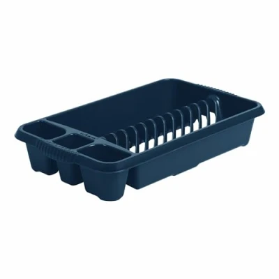 Image of Medium Plastic Basin Cutlery Kitchen Dish Drainer Sink Plate Holder Rack Organiser (Navy Blue)