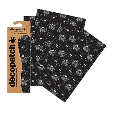 Image of Décopatch Ref C764O Black &amp; White Tattoo Effect Pattern Paper Pack Each Sheet 30 x 40cm, of 3 Sheets Best Used With Décopach Glue Varnish,