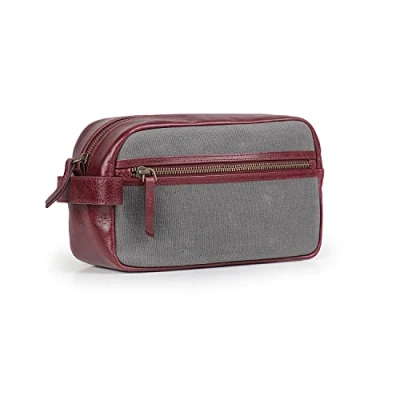 Image of Londo Genuine Leather Travel Toiletry, Makeup, Shaving Organizer Bag Dopp Kits Unisex (Maroon)