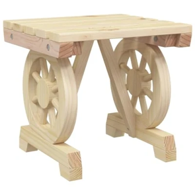 Image of vidaXL Garden Footstool Wagon Wheel 40x36.5x38.5 cm Solid Fir Wood, Multipurpose Outdoor Seating/Stool/Table, Rustic Brown