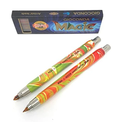 Image of KOH I NOOR Metal Mechanical Pencil with Lead Sharpener Thickness: 5.6 mm Magic (Multi Colour) 2 Magicstifte mit 6 Multicolorminen multicoloured