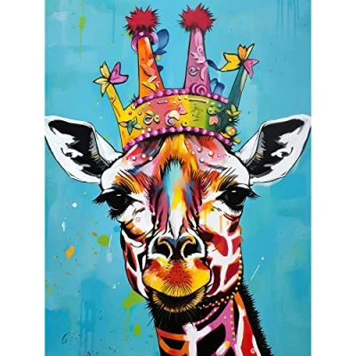 Image of Artery8 Giraffe Wearing Princess Crown Modern Folk Art Unframed Wall Print Poster Home Decor Premium