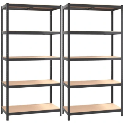 Image of vidaXL 5 Layer Shelves 2 pcs Anthracite Steel&amp;Engineered Wood