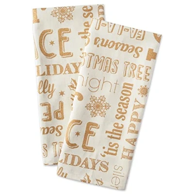 Image of DII Decorative Metallic Holiday Kitchen Towel Set, Cotton, Gold Collage, 18x28