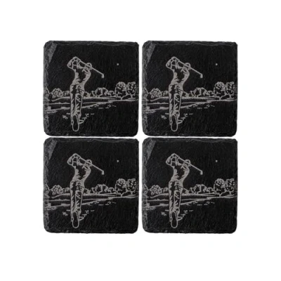Image of Slate coasters. Set of 4 with golf design. 11cm x Square Drinks Coasters Gift for enthusiast