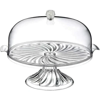 Image of Merwy Cake Stand with Dome Clear like Dome, Containers Plastic Large, Box Lid Storage, and Cupcake Holder, Food Holder BPA Free (With Stand, Clear)