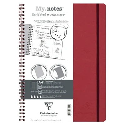 Image of Clairefontaine 783432C Collection Age Bag One Spiral Notebook with Tear Off Margins My.Notes Red A5+ 16x21 cm 120 DOT Pages 90 g White Paper Gloss Leather Grain Card Cover