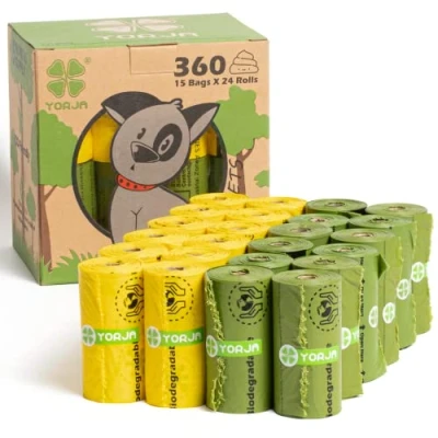 Image of YORJA Dog Poo Bags, 360 Pet Poop Extra Thick and Strong 100% Leak Proof Biodegradable Waste Bags