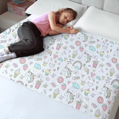 Image of Hygge Sheets® Potty Training Bed Pads 100% Waterproof Wetting Sheets for Double Beds Non Slip, Easy to Change at Night Includes Free Children&#039;s E Book UK Brand Unicorn