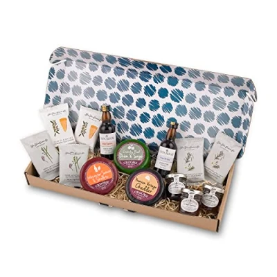 Image of Thornton &amp; France Letterbox Hamper Cheese Please 3 Artisan English Cheeses With Crackers Chutneys 2 x 50ml Port In Postal Box Penny Post