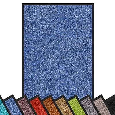 Image of etm Dirt Trapper Door Mat Entrance Rhine (Cornflower Blue, 90 x 150 cm) Indoor &amp; Outdoor Doormat, Washable Front Non Slip Backing Super Absorbent Floor Rug Barrier