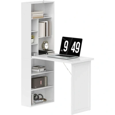Image of HOMCOM Folding Office Desk with Whiteboard, Computer Shelf, Study Table for Bedroom Home Workstation, White