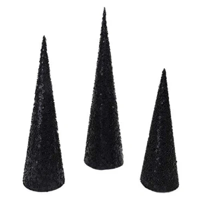 Image of Christmas Concepts® Set of 3 Various Size Cone Trees Decorations With Sequins And Beads (Black)