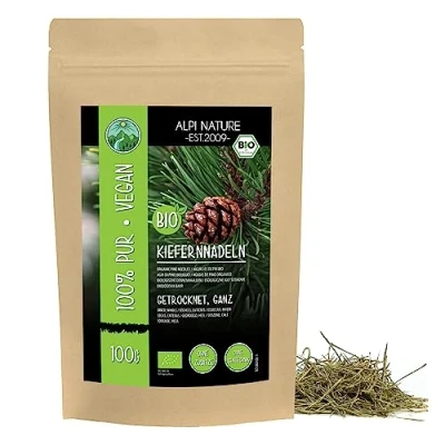 Image of organic pine needles whole, from wild collection, needle tea, gently dried, 100% natural (100 GR (3.5oz))