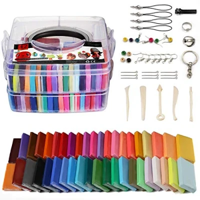 Image of SCHOONE Polymer Clay Set 42 Colors Modeling Kit, Soft and Nontoxic Oven Bake with Tools Storage Box